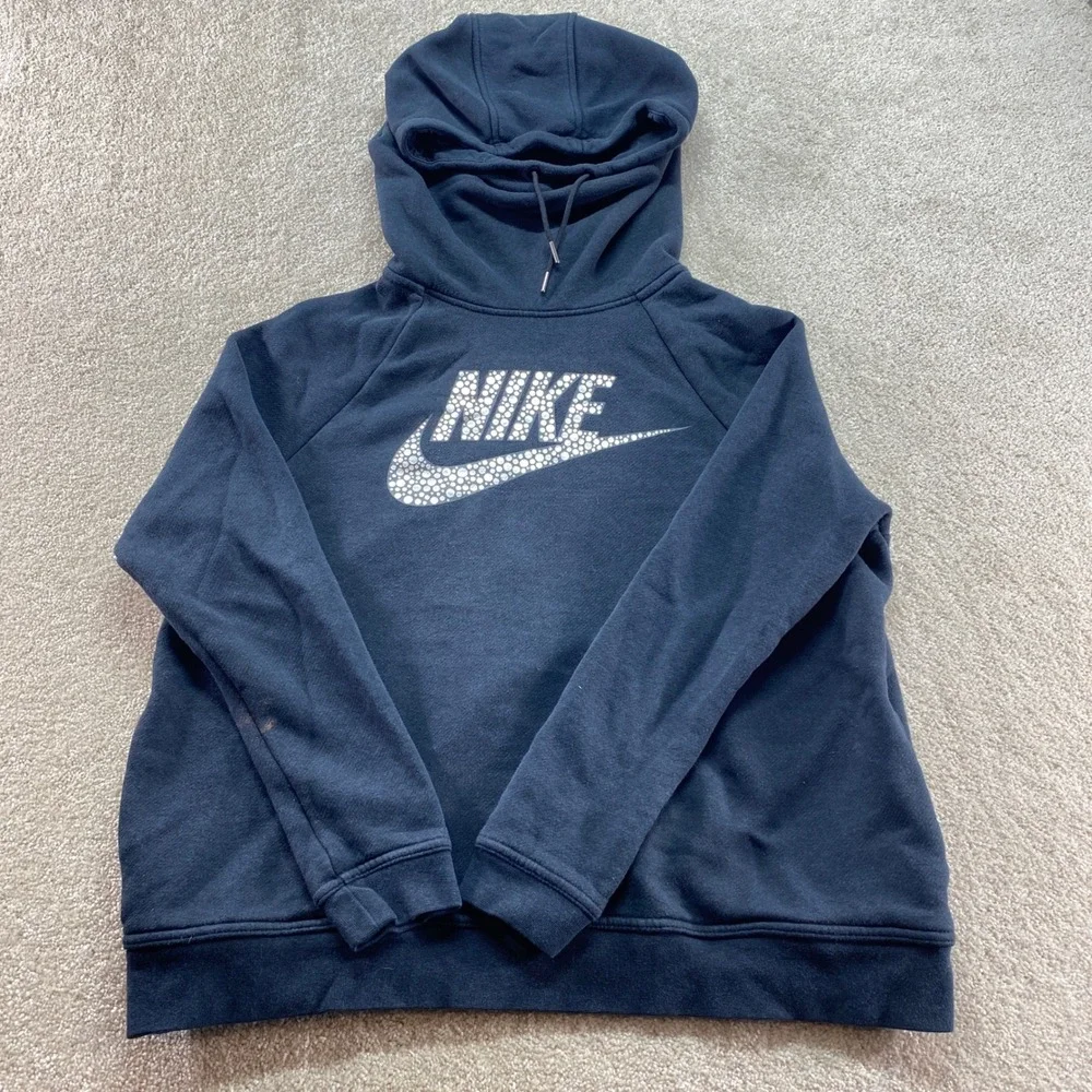 Nike Sweatshirt Mens Size Large Black Graphic Logo Hoodie Pullover